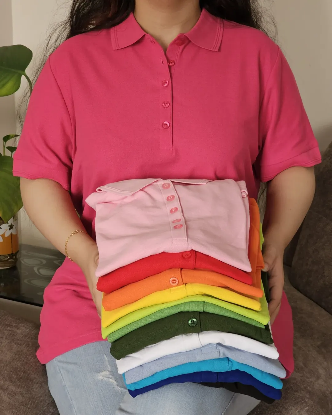 تیشرت زنانه یقه دار جلو دکمه جنس درجه یک جودون